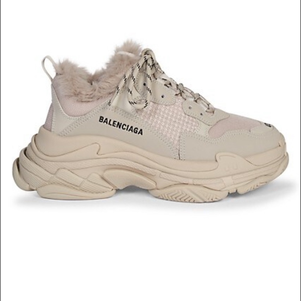 Balenciaga- Triple S Faux Fur-Lined Sneakers